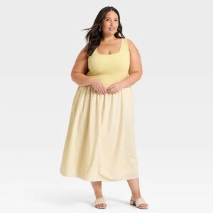 A New Day NWT Yellow Mixed Media Sleeveless Midi Dress Size 3X